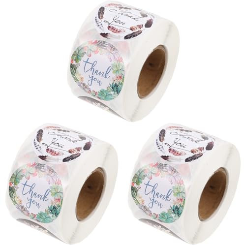 UPKOCH 3rollen Selbstklebende Dankeschön Aufkleber Floralem Design Für Geschenktüten Verpackungen Und Veranstaltungen Für Hochzeiten Und Konfirmationen