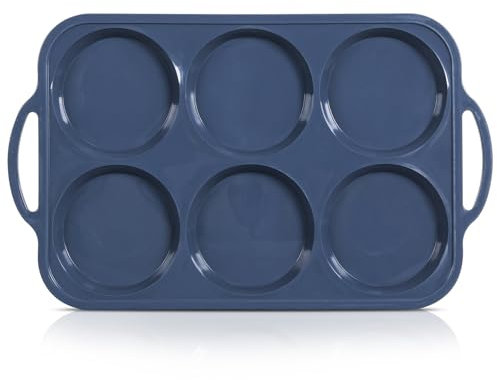 Vnray 4 Inch Jumbo Silicone Muffin Top Pan with Metal Frame, Non Stick Silicone Egg Mold for Oven, Large Whoopie Pie Baking Pan with Handle for English Breakfast Sandwich, Egg Bite, Bun Tart, Grey