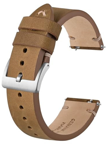 BISONSTRAP Distressed Leather Watch Strap, Watch Replacement Bands for Men, Quick Release Spring Bars, 22mm, Light Brown (Silver Buckle)
