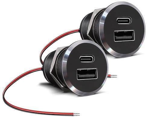 Obeaming USB Steckdose 12V Wohnmobil Aluminium,12V USB C Steckdose Einbau 24W Typ C USB PD3.0 USB Anschluss QC 3.0 KFZ Zigarettenanzünder Adapter für Boot Wohnwagen Camper Auto LKW (Small 2)