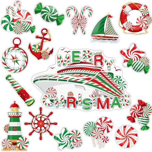 Capoda 16 Pcs Cruise Door Christmas Magnets Merry Christmas Magnets Decorations Winter Magnetic Stickers for Car Ship Xmas Winter Holiday Refrigerator Metal Door Garage Car Decor(Candy)