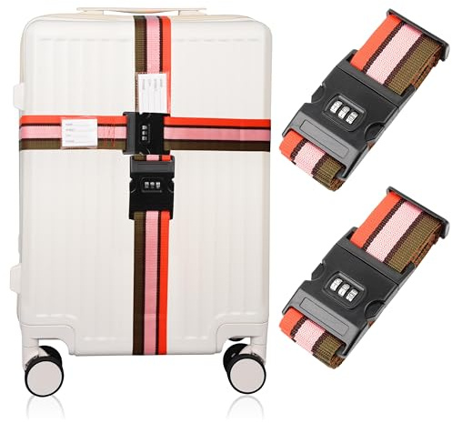 KICPUK Koffergurt 2er Set,Koffergurt auffällig, mit Zahlenschloss,Verstellbarer Reisekoffergurt,Schnelles Erkennen von Reisekoffern,Koffergurts 200 * 5cm 1 (Vier Farben)