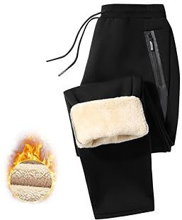 Tansozer Pantaloni Tuta Uomo Cotone Invernali Fleece Joggers in Pile Pantaloni Termici Fitness Uomo Pantaloni Felpati Sportivi Uomo Allenamento Corsa Palestra Pantaloni con Tasche Zip Nero L