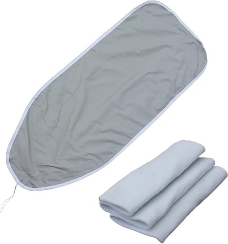 Bügelbrettbezug 140 x 50 cm, universal, grau, gepolstertes Futter aus Baumwollfrottee für Dampfbügeleisen, Thermobezug mit Kordelstopper, strapazierfähig, waschbar, Artikelnummer 73191