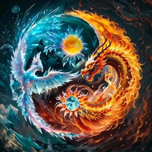 GHHKUD Yin Yang Drache Diamond Painting für Erwachsene, 5D DIY Diamant Painting Bilder für Erwachsene Anfänger, Diamond Art Painting Set, Full Drill Diamant Malerei für Dekoration 30x30 cm