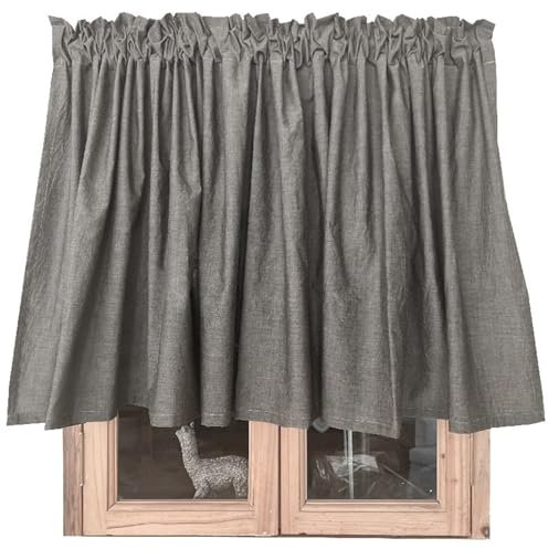 KnSam Petit Rideau Cuisine Coton à Passant 115x60cm, Rideau Occultant Uni Gris Foncé Style Japonais 1pcs