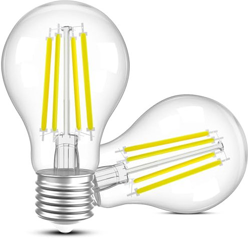 Century Light E27 LED Glühbirne, 6W 1300LM Energieeffizienzklasse A Ultraeffiziente Birne Ersatz für 75W Glühlampe, 5000K Kaltweiß Classic Edison Glühbirne, A Label, A60/A19, Nicht Dimmbar,2 Stück