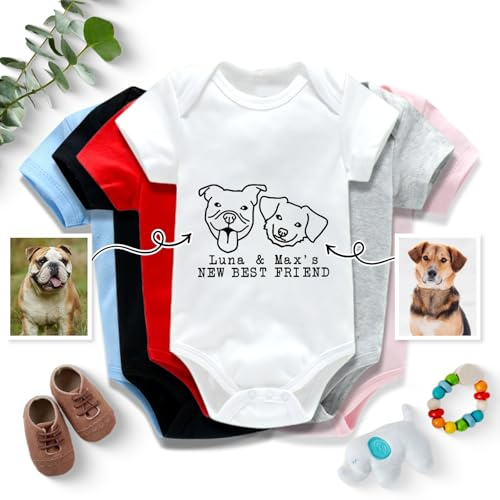 UIDMEN Personalisierter Baby-Strampler mit Haustierporträt, Body mit Haustiermotiv, individuelles Hunde- und Katzenfoto, Strampler für den neuen besten Freund, Babyparty-Geschenke