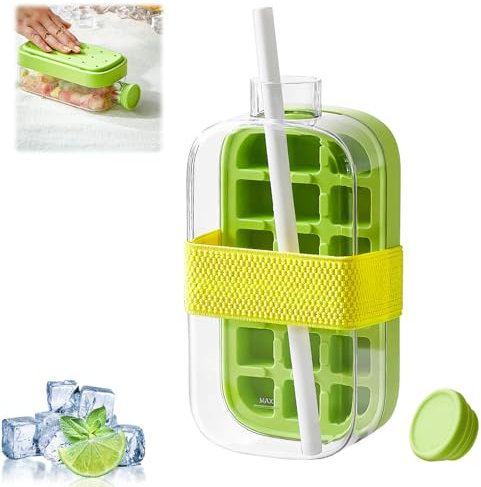 Dayinkes Botella de cubitos de hielo con pajita, sin contacto My Crush Cubitos de hielo, 2 en 1, bandeja para congelar, botella de agua a prueba de fugas con tapa, para oficina/viajes/helados con