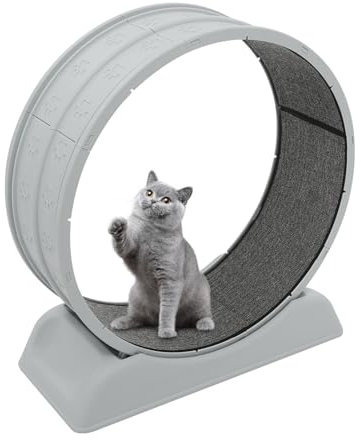 Katzenlaufrad, Laufrad für Katzen, Geräuschloses Laufrad für Katzen mit Sicherheitsschnalle, Indoor Laufband mit Teppich zum Laufen und Kratzen, Katzen Laufrad-80cm Durchmesser (Grau)