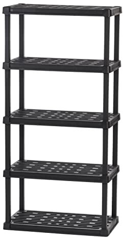 Iris Ohyama, Etagere de Rangement Plastique Résistante, Capacité de 150 kg, Facile à Assembler, 5 étages, sans BPA, Etagere Garage, Cuisine, Rangement pour Espace de Travail, Résine PRS-L5, Noir