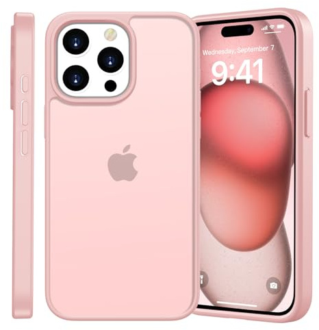 Kukiwhy für iPhone 15 Pro Max Hülle, Rosa | Stoßfest Militärstandard Schutzhülle Anti-Kratzen, Durchscheinende Rückseite Handyhülle, Anti-Fingerabdruck