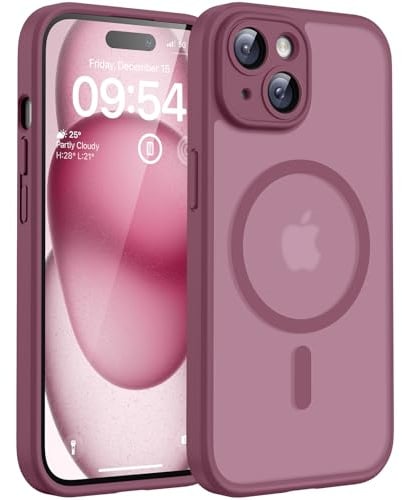 TOCOL für iPhone 15 Hülle, Kompatibel mit MagSafe, Pflaume | Vollständiger Kameraschutz Handyhülle, Eingebauter Magnetring Case, Militärschutz Stoßfest Kratzfest Haltbarkeit Phone Cover