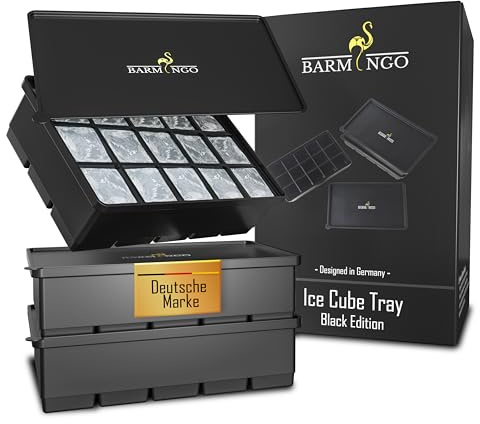 BARMINGO Silikon Eiswürfelform mit Deckel (3er Set) – BPA-freie Eiswürfelform groß/XXL | Große Eiswürfel Form auslaufsicher & spülmaschinenfest | Ice Cube Tray, Eisformen Silikon | Schwarz