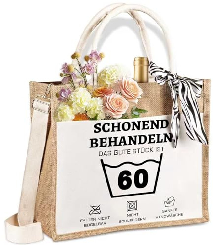YEJIKJ Geschenke zum 60 Geburtstag Tasche, 60. Geburtstagsgeschenke für Frauen Leinwand Tote Tasche Reiseausrüstung, Geschenkset Für Frauen 60 Jahre alte Geburtstagsgeschenke für Mutter Frau Freunde