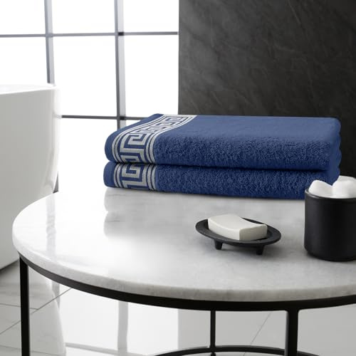 GC GAVENO CAVAILIA Greek Bath Sheet Towel Set - 2 Piece Egyptian Cotton Towels - Quick Dry Large Bath Towel (80 x 140 cm) - 500 GSM Towel For Bathroom (80 x 140 cm) - Navy