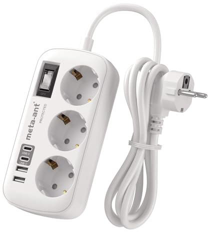 Steckdosenleiste mit USB, 3 Fach steckdosenleiste mit überspannungsschutz 4000W, Socket with 4 USB (2 USB-C), 1.5m, Steckdosenleiste Wandmontage für Heim Büro, Weiß