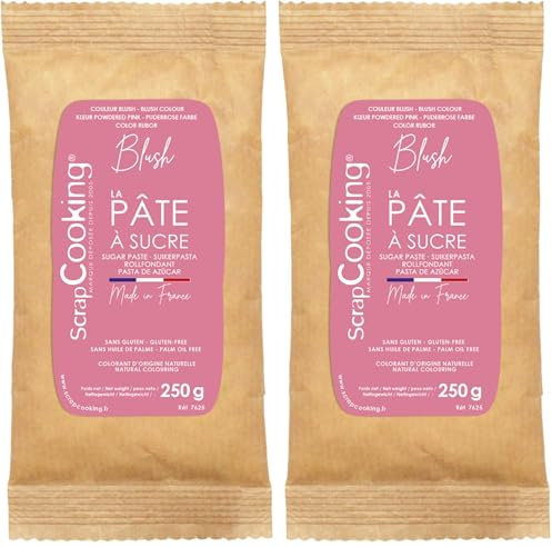 ScrapCooking - Pâte à Sucre Rose « Blush » 250g - Colorant d’Origine Naturelle - Sans Gluten, Sans Huile de Palme - Pour Gâteaux, Pâtisseries Anniversaire - Fabriquée en France - 7625 (Lot de 2)