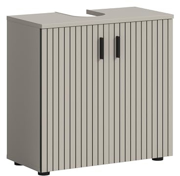 xonox.home – Waschbeckenunterschrank Mone 60x59x30 cm in Kaschmir Nachbildung – Badunterschrank mit 2 Türen, verstellbarem Boden & Siphonausschnitt – Praktisch, modern & ideal für jedes Badezimmer
