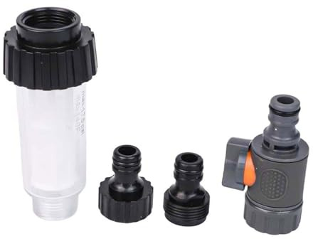Hochdruckreiniger Wasserfilter Kit mit Ventil und Schnellanschluss, 3-teiliges Kunststoff-Filtrationsset für Gartenpumpen, Wohnmobile, Wohnwagen und Boote, Schwarz und Weiß