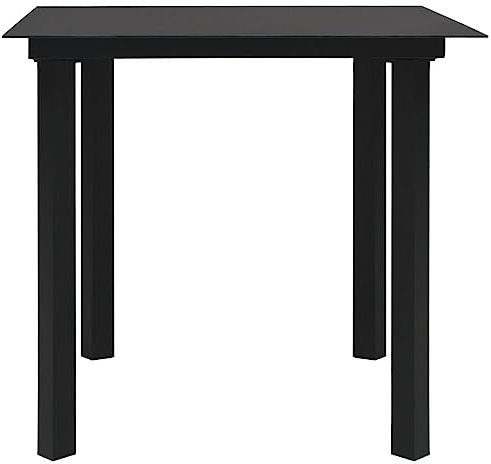 Generico Mesa de jardín negra 80 x 80 x 74 cm de acero y cristal, mesas de jardín