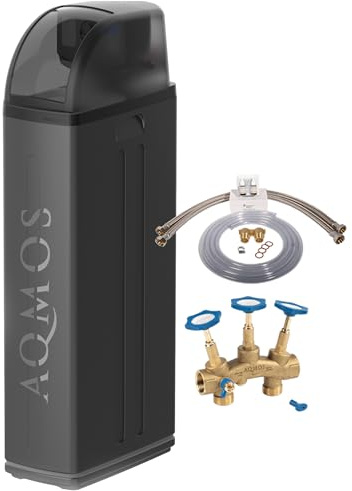 Aqmos R2D2-72 BLACK EDITION Wasserenthärthärtungsanlage mit Anschlussset 1 und Montageblock 1 | Wasserenthärter für Haushalte bis zu 7 Personen | Entkalkungsanlage für weiches Wasser