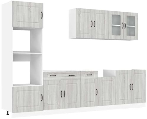 mtlskopl 7-TLG Küchenschrank Set Kalmar Grau Sonoma Holzwerkstoff 80x46x81 5 cm mit Hängeschrank und Hochschrank freistehend Modernes Design Robust und platzsparend für Küche Esszimmer