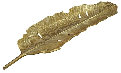 FineBuy Dekoschale Blatt Aluminium Gold Schale 60cm - Design Tischdeko Metall Wohnzimmer - Alu Wohnaccessoire Modern - Metallschale Dekoration - Aluschale lang Handmade