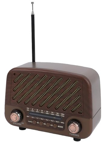 Jectse Portable Vintage Radio, Retro Bluetooth Speaker FM AM SW Radio with Telescopic Antennae and 1200mAh Rechargeable Battery, for Home Car Travel Camping