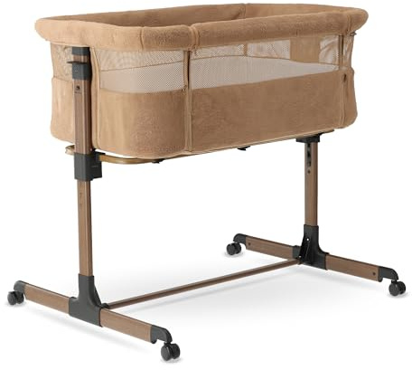 Deryan Snoozy Teddy Co-Sleeper 3 in 1 Babybett bis 9 kg, Beistellbett, Wiege, Höhenverstellug und Einstellung der Neigung der Matratze, 4 Räder mit Bremse Ergonomische Matratze Tasche, Braun