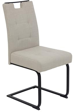 Hela Tische, Freischwinger Esszimmerstuhl Wien, Bezug Webstoff Beige, Griffleiste, Komfortsitz Federkorb, XL-Breite, 140kg belastbar, Oeko-Tex,PFCfree