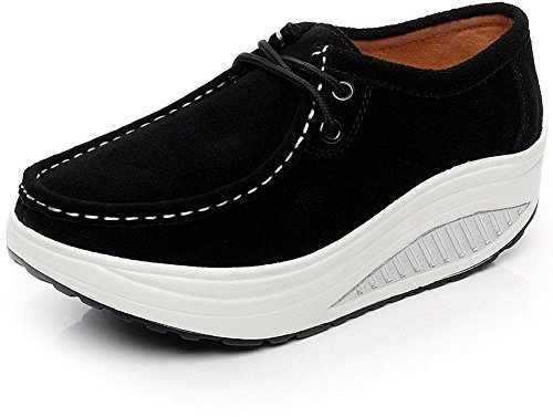 Shenn Frauen plattform Motive Schwarz Veloursleder -Trainer-Schuhe EU37