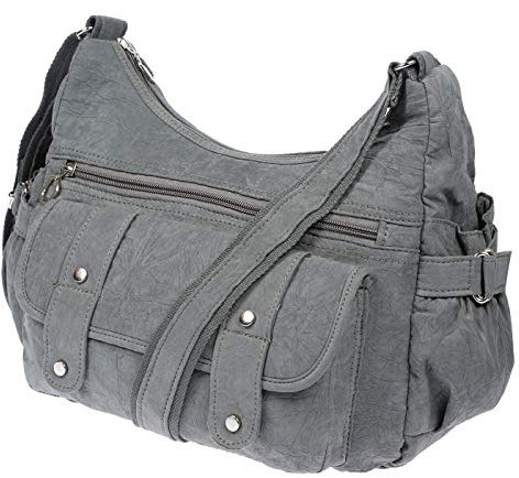 Christian Wippermann Bolso bandolera de lona para mujer, gris, 32 x 26 x 13 cm