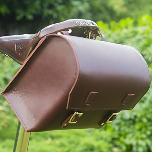 London Craftwork Extra große Fahrradtasche aus echtem Leder Sattel/Lenker/Rahmentasche, 23 x 19,5 x 11 cm, XXL-Cher