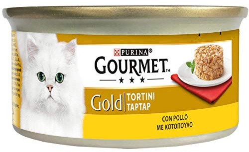 GOURMET Gold Nassfutter für Erwachsene Katzen, Tortino mit Huhn, 24 Dosen à 85 g