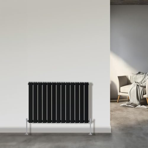 NRG 600x884mm Black Radiator Horizontal Flat Panel Bathroom Designer Double Rad Central Heating
