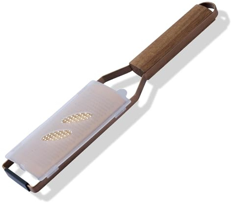 Fackelmann Etched Rose Gold Precision Hand Grater, Fine Grating, 31cm | Acacia Wood Handle, Razor Sharp Blade, Shredder for Citrus Lemon Garlic Parmesan Cheese & More, Anti-Slip Base, 31x7x1.9cm