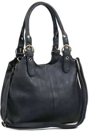 AOSSTA Damen Tote Bag Multi Pockets Soft Leather Hobo Shoulder Bags With Long Strap Ladies Handbags Large Crossbody Bags, navy, Large