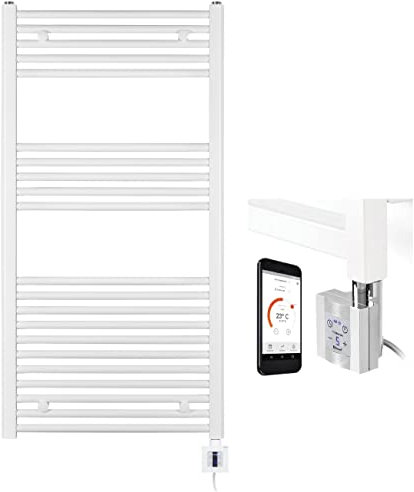 anapont elektrischer Badheizkörper - weiß/chrom- mit Appsteuerung - Handtuchheizkörper - Badheizung elektrisch - Handtuchheizung - Made in Germany (1175h x 600b, weiss/gerade)