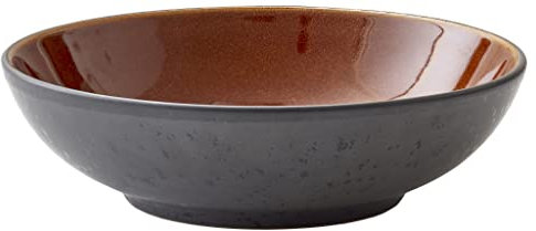 BITZ Pastaschüssel, Schüssel/Schale für Pasta und Salate, Durchm. 20 cm, Steingut, Schwarz/Amber