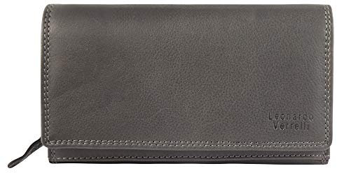LEONARDO VERRELLI Damen – Geldbörse Echt Leder Portemonnaie RFID 17x10 cm 3000090 (Grau)