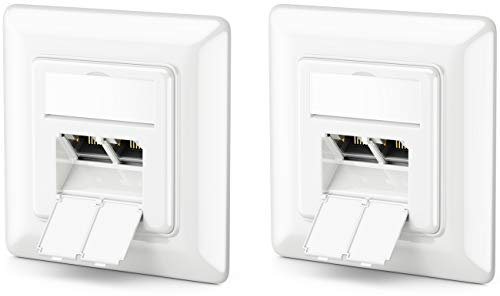 deleyCON 2x CAT6a Netzwerkdose 2x RJ45 Buchse Geschirmt Unterputz Montage 10 Gbit Ethernet Netzwerk LAN Dose Patchkabel Netzwerkkabel Verlegekabel Weiß