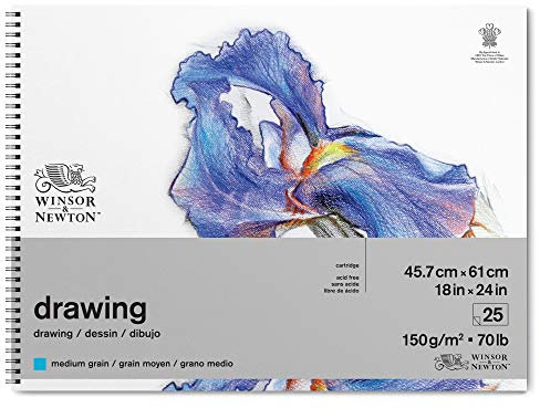 Winsor & Newton 6691014 Zeichenpapier im Spiralblock - 25 Blatt 45,7 x 61,0 cm, 150g/m², mittlere Körnung, natürliches Weiß, säurefrei, Alterungsbeständig für Bleistift, Buntstift, Pastell, Kohle