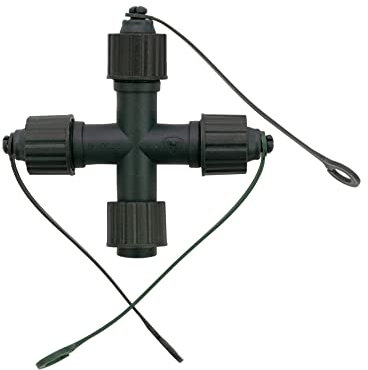 Hellum 555974 Kreuz-Verbindungsstück für verlängerbare System-Profi Lichterketten / 4 Ausgänge/innen & außen/grünes Kabel