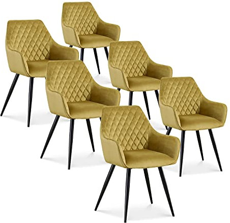 INTENSE DECO Lot de 6 chaises Victoria en Velours Jaune Moutarde Pieds Noir