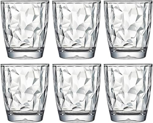 VEILEDGEM [aussehen wie Glas] 300 ml Set mit 6 Kunststoff-Trinkgläsern, spülmaschinenfest, BPA-frei, unzerbrechlich, Saftgläser, Acrylgläser, wiederverwendbare Highball-Wassergläser