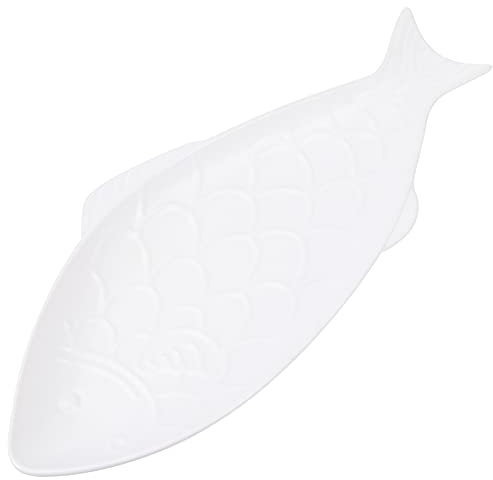 Cabilock Fischförmige Schale Keramik Speiseteller Lebensmittelteller Dessert Vorspeise Teller Snack Tablett Server Fisch Dekor für Zuhause Restaurant Weiß