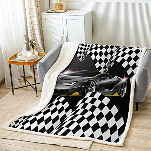 Homewish Rennwagen Sherpa Decke 150x200 Rennwagen Decke Morden Sportwagen Plüsch Bettdecke Für Jungen Teens Männer Auto Weiche Luxus Fleece Decke Für Bett Sofa Couch Schwarz Weiß