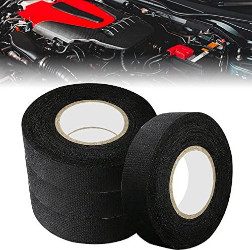 STCRERAG 4 Rollen Gewebeklebeband Auto Flanell Isolierband Hitzebeständig Weiches Klebeband Reibungsbeständig Baumwolle Klebeband Dauerhaft Stoffband Schwarz Gewebeband für Auto Kabelbäume(15m*19mm)