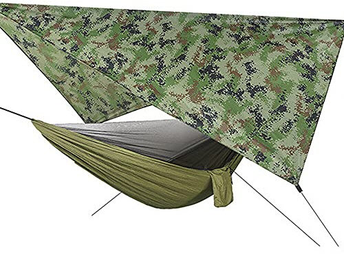 SHZICMY Hängematte Outdoor mit Moskitonetz, Camping Hängematte Tarp Kit Ultra-Licht Atmungsaktiv mit 200kg Tragelast (290 x 140cm) in Grün